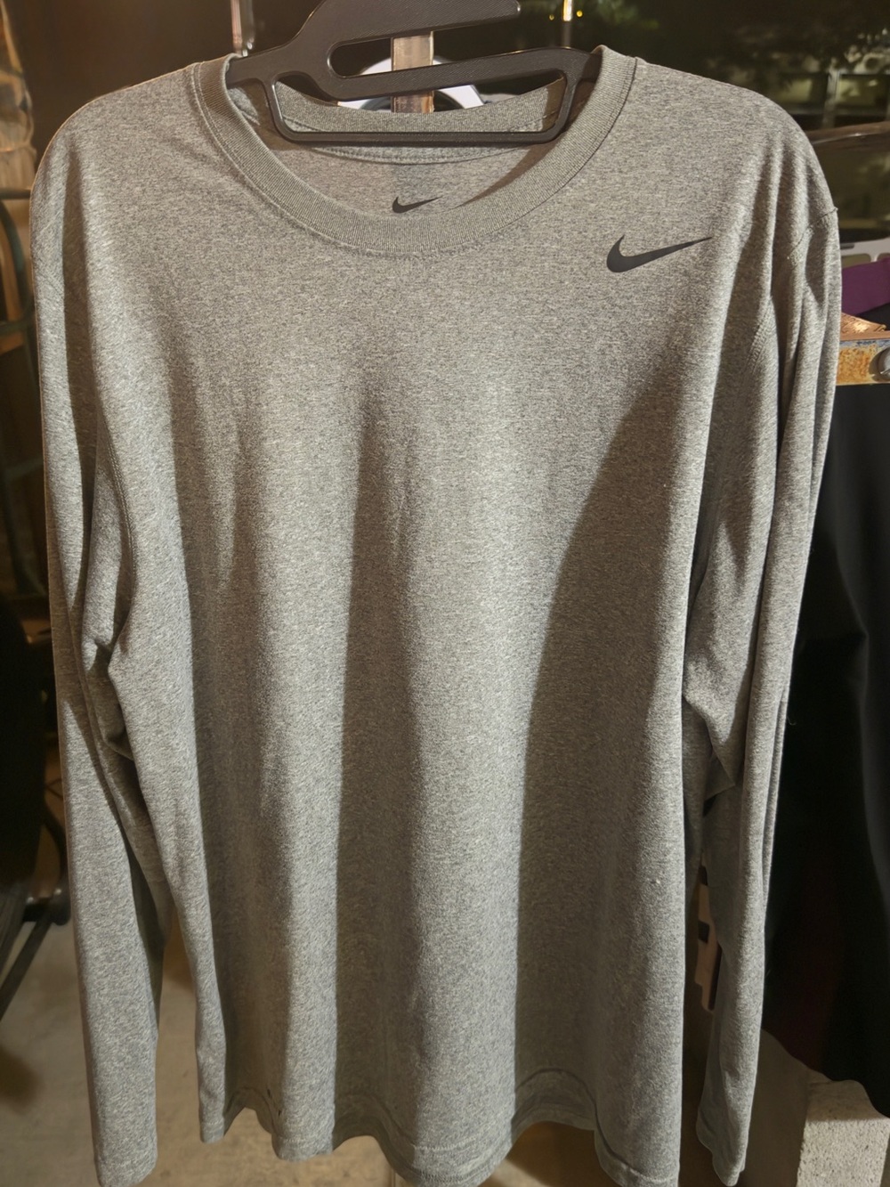 Nike Heather Gray Long-Sleeve Crew with Swoosh